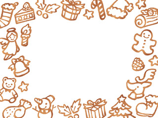 クリスマスモチーフの水彩風線画イラストフレーム