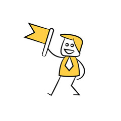 doodle businessman holding flag, stick figure 