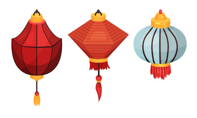 Fototapeta na wymiar Chinese lanterns of different shapes. Vector illustration.