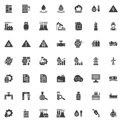 Oil industry vector icons set, modern solid symbol collection filled style pictogram pack. Signs logo illustration. Set includes icons as Gas station, Industrial factory worker, derrick pump, oil tank