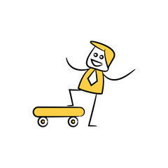 businessman and skateboard yellow doodle stick figure