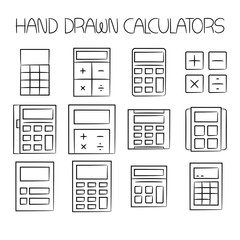 hand drawn calculator icons set