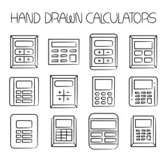 hand drawn calculator icons set