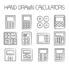 hand drawn calculator icons set