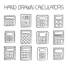 hand drawn calculator icons set