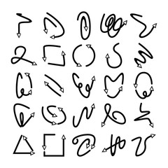 doodle curved arrows icons vector set 