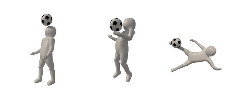 3d illustrator Footballer symbol on white background, 3d rendering of the playing football. Includes selection path.