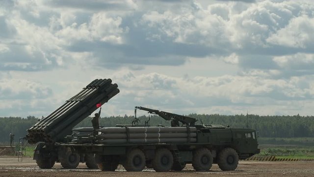 Missile Loading on Russian Smerch-M Heavy Multiple Rocket Launcher