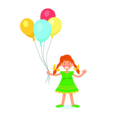 Vector illustration of a happy girl with balloons