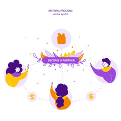 Referral program, becoming partners flat vector illustration