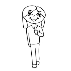 female surgeon with a scalpel smiling goes for an operation. isolated outline vector illustration