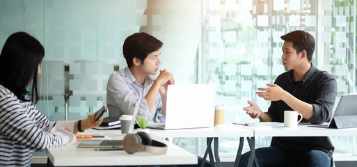 Business working in office with documents and laptop people Consulting and business planning.