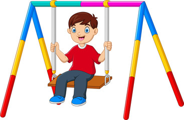 Cartoon Boy is playing swing