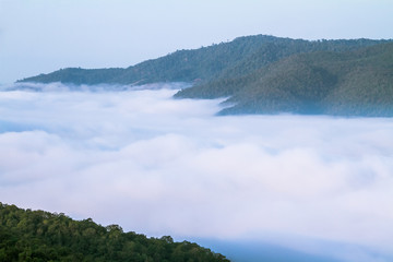 mountain and white fog