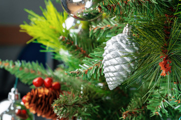 Decorated with shiny baubles beautiful christmas tree