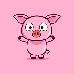 Obraz na płótnie Canvas cartoon mascot Fun Pig cheers logo design