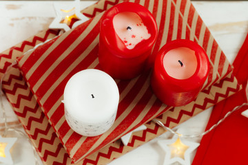 Red and white Christmas candles interior decoration