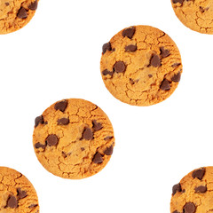 Chocolate chip cookies, gluten-free, a seamless background pattern on a white background