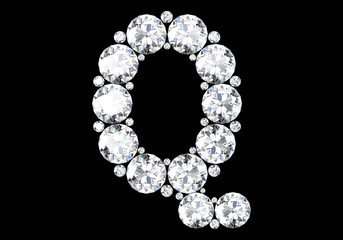 Diamond letters with gemstones isolated on black.3D rendering