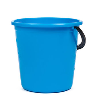 Blue plastic bucket for cleaning isolated on white background