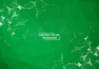 Abstract Green Geometric Polygonal background molecule and communication. Connected lines with dots. Concept of the science, chemistry, biology, medicine, technology.