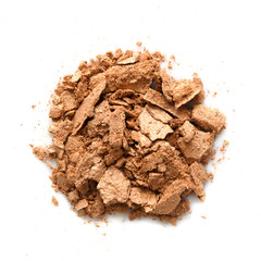 Eyeshadow sample isolated on white background. Crushed golden eyeshadow. The concept of fashion and beauty industry. Close up. - Image