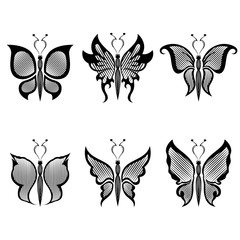 Set of six black butterflies