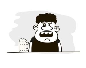 Man With Beer. Funny vector. Bad habits.