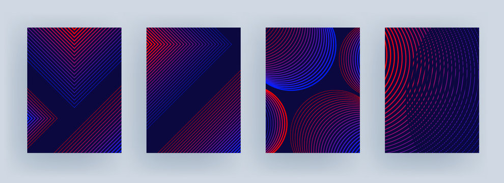 Blue and red color stripe pattern in different style on purple background.