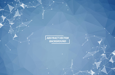 Abstract Geometric Blue Polygonal background molecule and communication. Connected lines with dots. Concept of the science, chemistry, biology, medicine, technology.