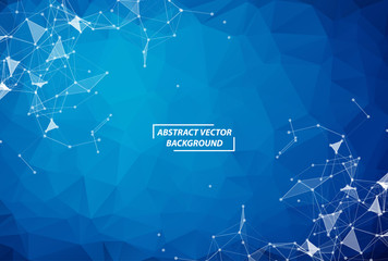 Abstract Geometric Blue Polygonal background molecule and communication. Connected lines with dots. Concept of the science, chemistry, biology, medicine, technology.