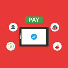 E-payment banner web icon for business, Application, E-wallet, NFC, QR code, Digital money, digital banking concept for M-Commerce, easy to use and highly customizable. Minimal vector infographic.