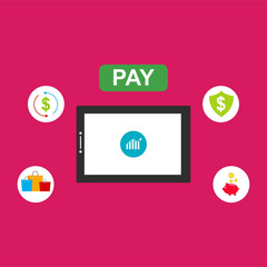 E-payment banner web icon for business, Application, E-wallet, NFC, QR code, Digital money, digital banking concept for M-Commerce, easy to use and highly customizable. Minimal vector infographic.