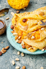 Pancakes stuffed with pumpkin