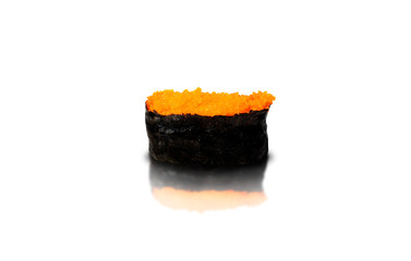orange shrimp egg sushi isolated on white