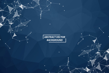 Abstract Geometric Blue Polygonal background molecule and communication. Connected lines with dots. Concept of the science, chemistry, biology, medicine, technology.