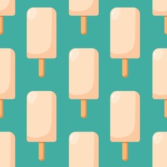 Bright flat seamless pattern with ice cream. Vector geometric hot summer Illustration for local farm market or some handmade icecream with background