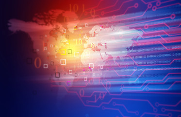 Digital world on abstract technology background. 3d illustration .