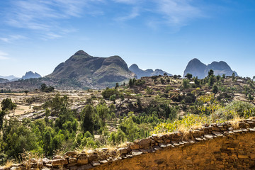 Landscape around the Ruins of the Yeha temple in Yeha, Ethiopia.