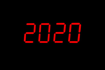 The year 2020.The dial of the electronic clock which shows the year 2020