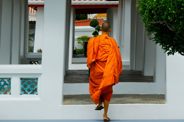 Monk coming in buddhist temple