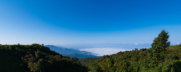 beautiful sunrise in the morning with fog