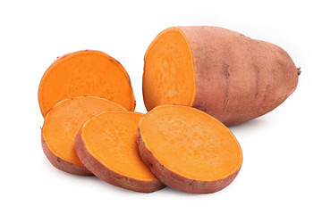 Sweet potato isolated on white background closeup