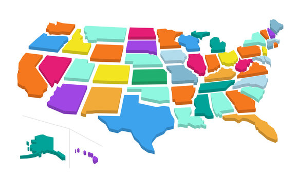 Colorful usa map with separated states. Vector illustration isolated on white background