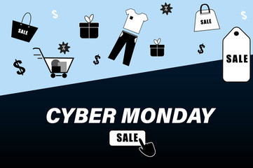 Cyber Monday Sale concept, gift present vector icon on blue background