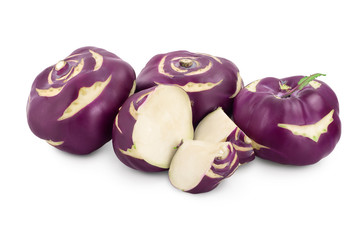 Cabbage kohlrabi and half isolated on white background closeup
