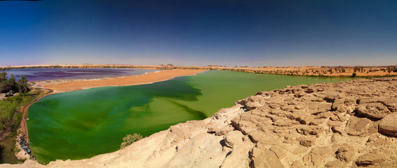 Panoramic view to Katam aka Baramar lake group of Ounianga kebir lakes at the Ennedi, Chad