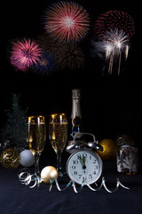 New Year, sparkling wine, candles, happy new year