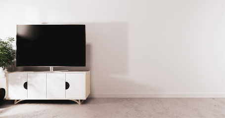 Smart Tv led on cabinet design, Minimal room mock up white wall background.3D rendering