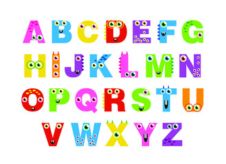 cute monsters ABC alphabet, decorative letters. alphabet for children. Kids learning material. Card for learning alphabet